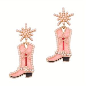 Charming Pink Cowgirl Boot Earrings